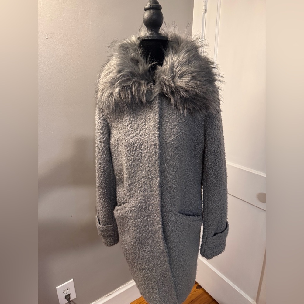 Jessica Simpson Charcoal Sherpa/ Teddy Jacket with Removable Faux Fur Collar